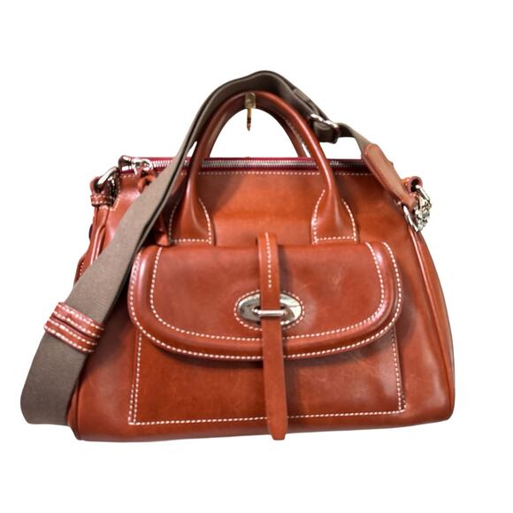 Dooney & Bourke Toscana Florentine Leather Satchel with Crossbody strap- Brown - Picture 1 of 15